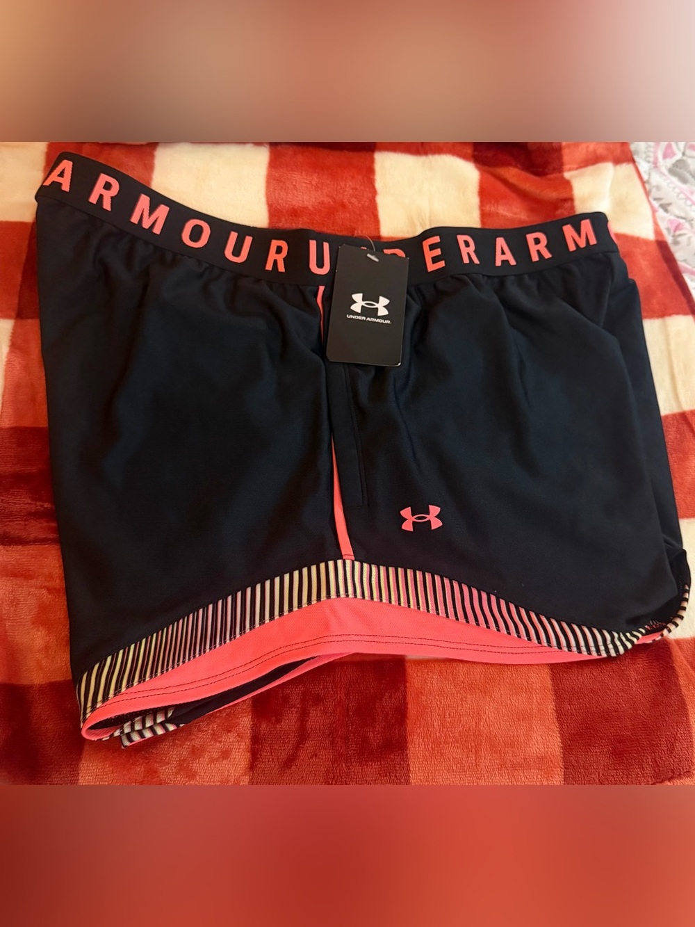 Under Armour Women's Black and Coral/Orange Performance Shorts - Picture 2 of 3